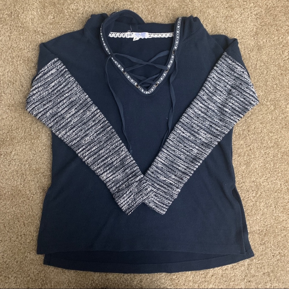Dark Blue Hooded Long Sleeve Top. Women’s Size S.